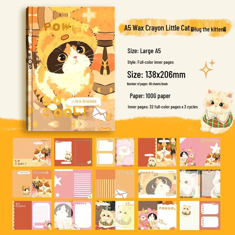 A5 Crayon Cat Diary: Hardcover Notebook with Thick Color Pages for Daily Scheduling