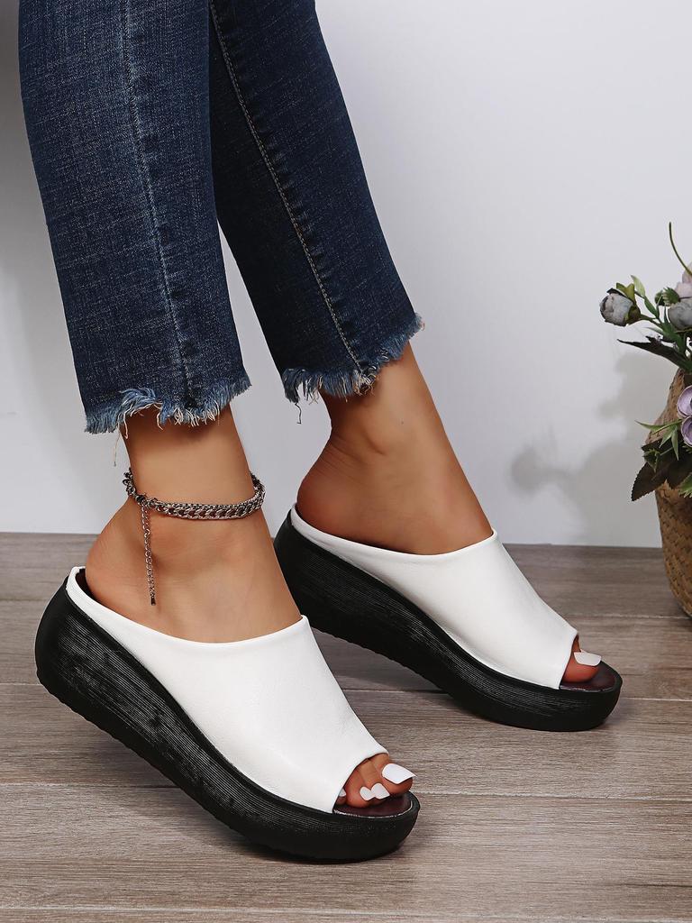 Women's Summer Outdoor Peep-Toe Wedge Slippers - Thick-Soled European and American Fashion