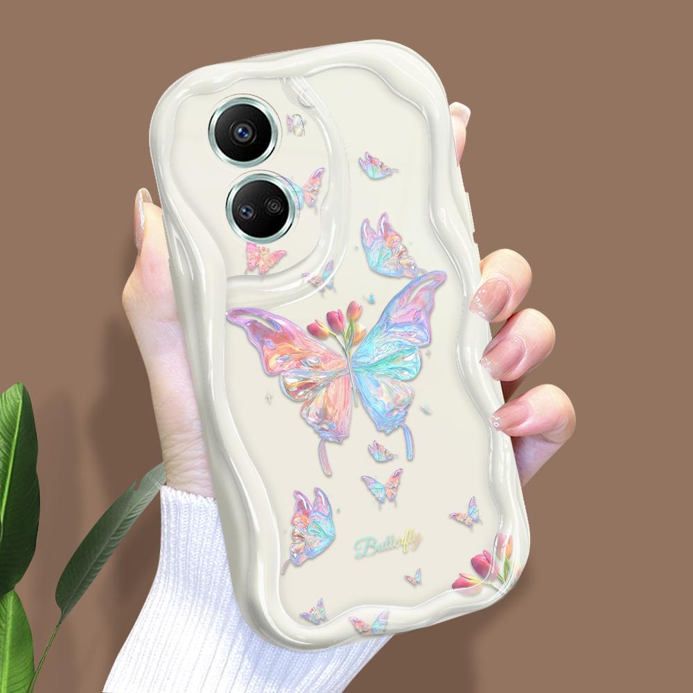For Honor 90 Lite P30 Pro Infinix Hot 30 40 40i 40 Pro Smart 8 Pro Vivo V29e V30e Colorful Butterfly Cream Texture Soft Full Lens Protect Phone Case