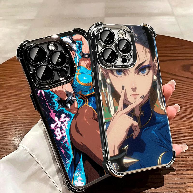 ChunLi S-Street F-FighterS Plating Phone Case For Iphone 16 17 Pro Max Air 16E 14 15 Plus 12 13 Mini Anti-Fall Airabag Cover