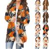 Женская модная повседневная куртка-кардиган средней длины с длинным рукавом и принтом на Хэллоуин