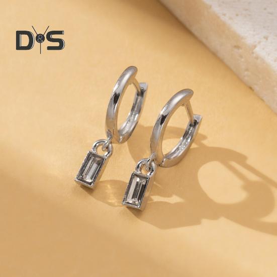 1 Pair Drop Earrings Geometric Cubic Zirconia Polished Metal Lightweight Huggie Earrings Smooth Surface Earrings for Daily Wear Party Dating