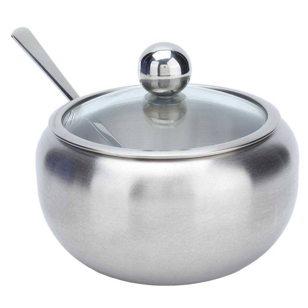 Сахарница из нержавеющей стали, прозрачная крышка, глянцевая, встроенная ложка, прочная, нержавеющая, устойчивая к окислению, контейнер для сахара