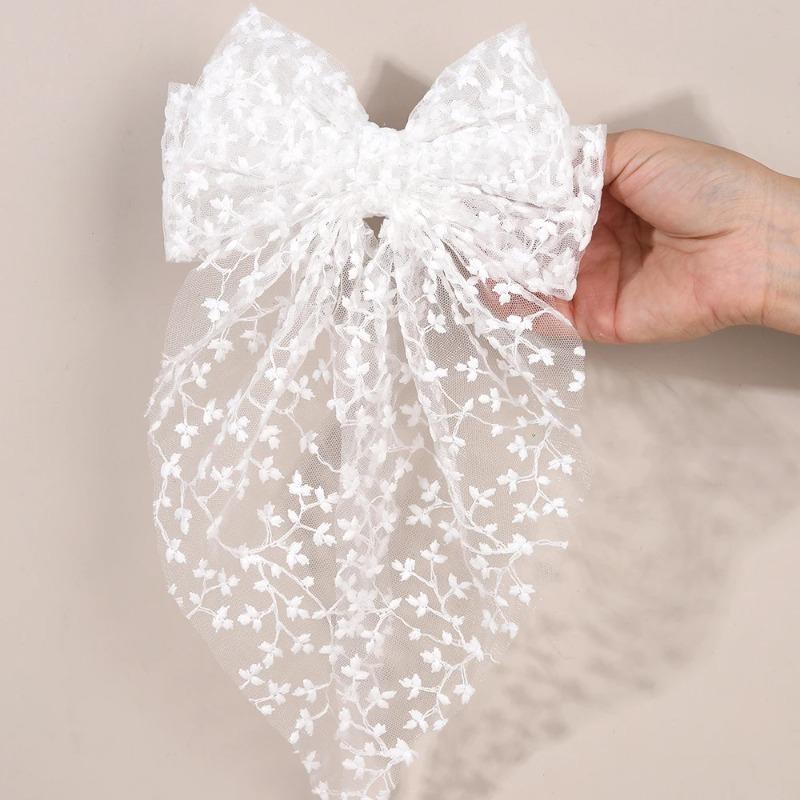 Милая кружевная заколка для волос с большим бантом, элегантная вышивка, двухслойный бант, заколка для волос для девочек, корейские детские аксессуары, головной убор, подарок