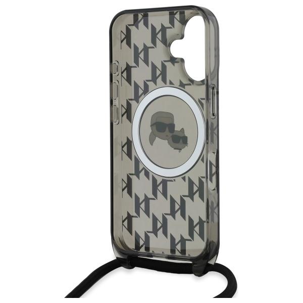 Karl Lagerfeld KLHMP16SHCKCKLCK iPhone 16 6.1" black/black hardcase IML Crossbody Monogram Karl & Choupette Head MagSafe