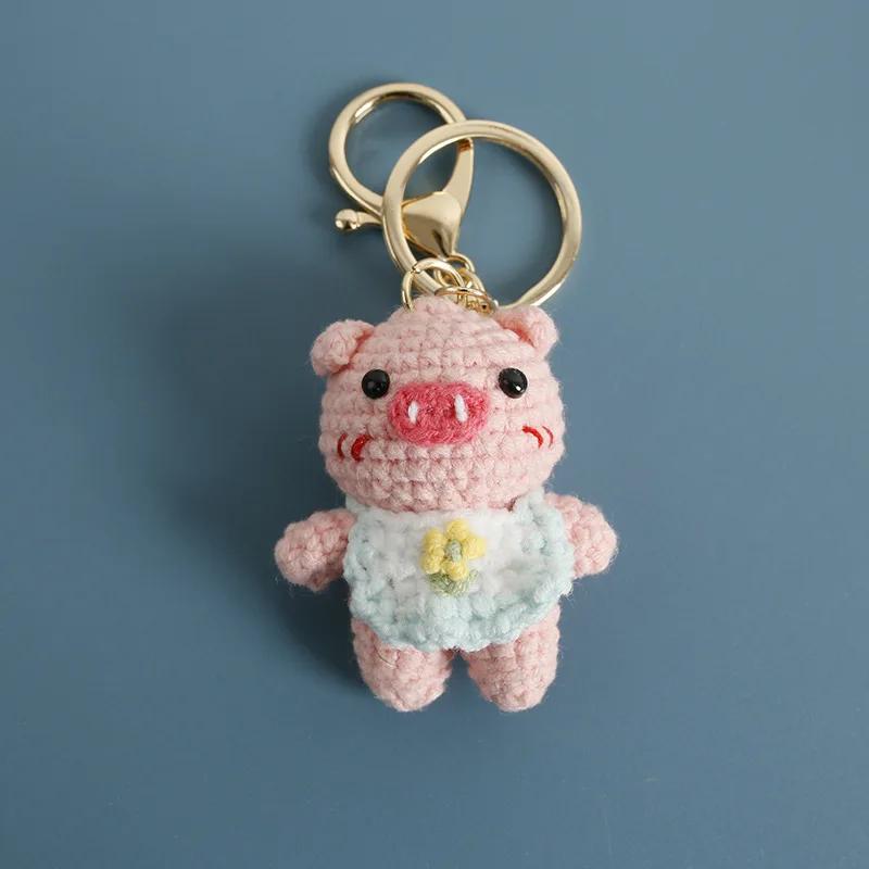 Cartoon Animal Series Crochet Keychain Cute Cow keyrings Handmaking Knitted Mini Animal Doll Keychain Custom Accessory