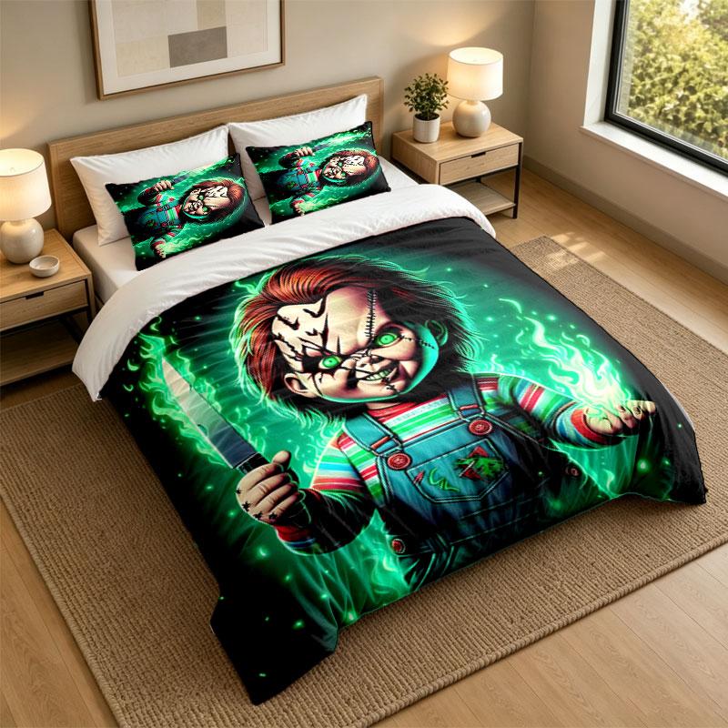3Pcs Bedding SetChucky Soft Bed Sheet and Two Pillowcases Home Bedroom Decor