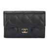 Кошелек с золотой пряжкой и клапаном, отделениями для карт, логотипом Double C, ромбовидной стежкой, из овечьей кожи, женский, черный.