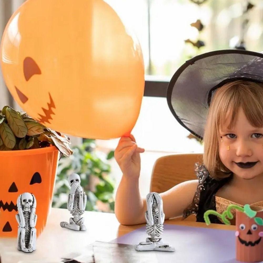 3pcs Mini No Listen No Look No Say Skull Gothic Skull Statue Decor for Dining Room