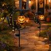 Retro Iron Crescent Moon Pumpkin Light Black Cat Halloween Stake Light, Solar Metal Lantern with LED Courtyard Decoration Warm Glow, Spooky Yard Decor