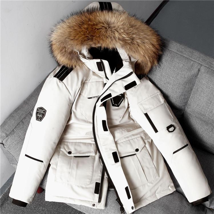 Winter Jacket Men Parkas Thicken Warm Coat Mens Fur Hooded Jacket Solid Color Parka Coat Male Outwear