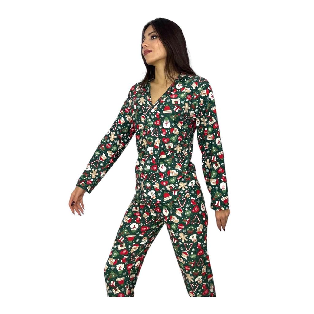 Новогодний зимний пижамный комплект на пуговицах