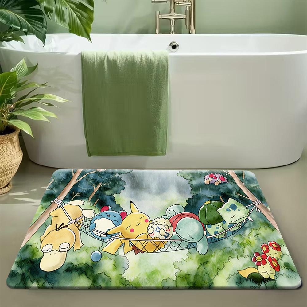 Pokemon Eevee Print Doormat Anti-slip Absorbent Floor Mat for Home Entrance Bedroom Living Room Decor