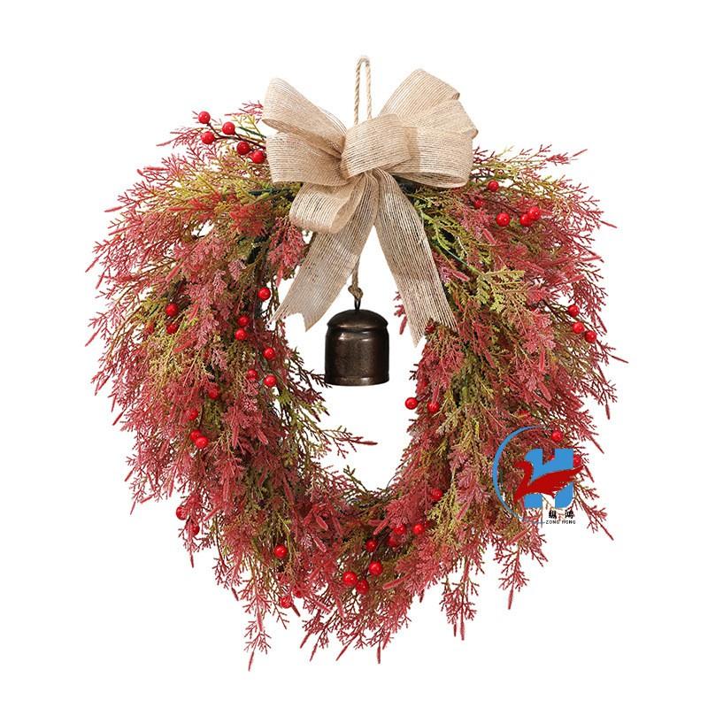 Christmas Wreath Linen Bow Door Hanging Home Decoration Holiday Party Ornament