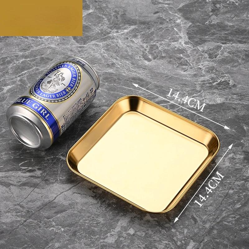 Квадратная тарелка из нержавеющей стали 304, золотистые толстые шампуры, тарелка для ресторана, коммерческого использования, с плоским дном, корейская посуда для барбекю