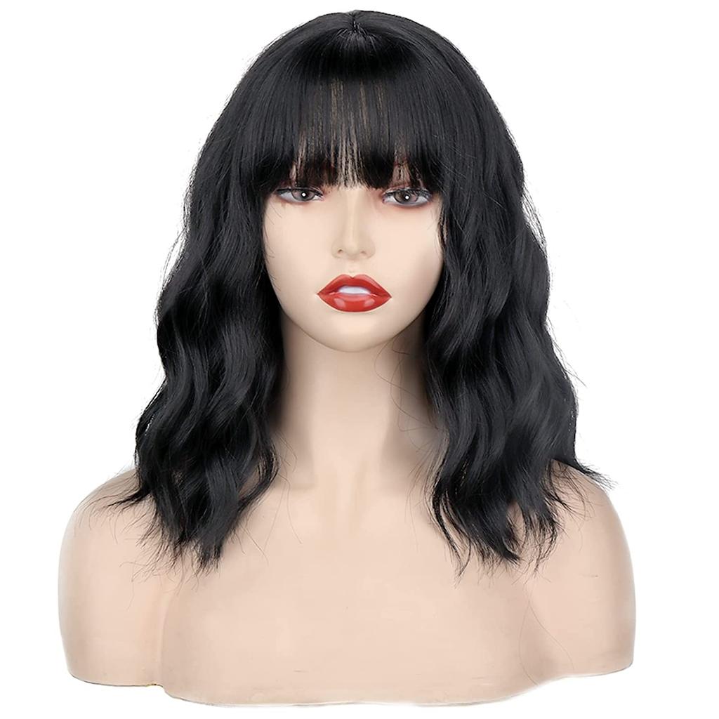 MISSQUEEN Женский натуральный волнистый парик до плеч с челкой, фиолетовый волнистый парик из синтетического волокна для Хэллоуина, косплея, вечеринки