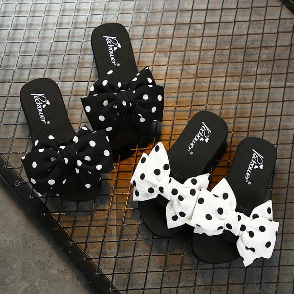 Slippers Women Wear Summer New Fashion Sandal Beach Slides Polka Dot Bow Shoes Comfortable Platform Flip Flops Woman's Sandalia
