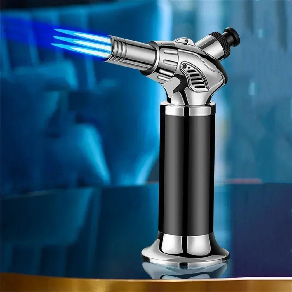 3-Fire Jet Flame кухонный металлический пистолет 1300 ° C сварочная горелка ветрозащитная кулинария барбекю надувной бутановый газовый зажигалка для сигар на открытом воздухе 2024