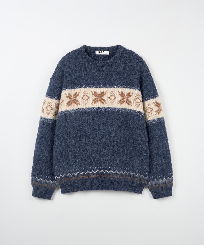 NODU Snow Nordic Snowflake Round Knit [Navy]