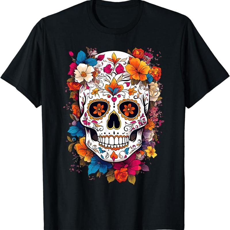 День Мертвых 2023 Сахарный Череп La Catrina Хэллоуин Футболка - Мужская Летняя Хлопковая Графическая Футболка