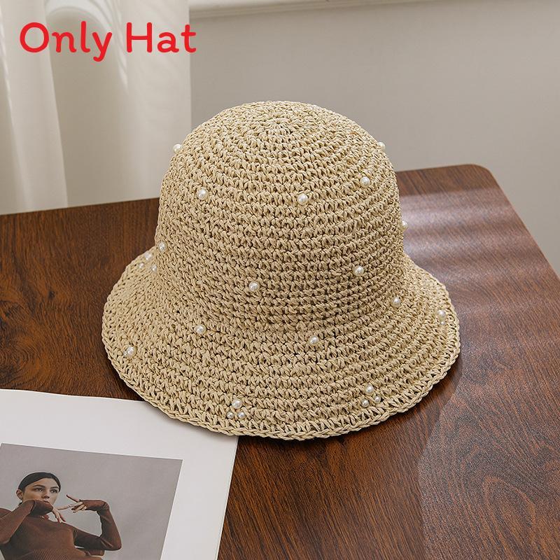 Summer Straw Hat For Women With Pearl Decor And Wide Brim Sunshade For Outdoor Sun Protection