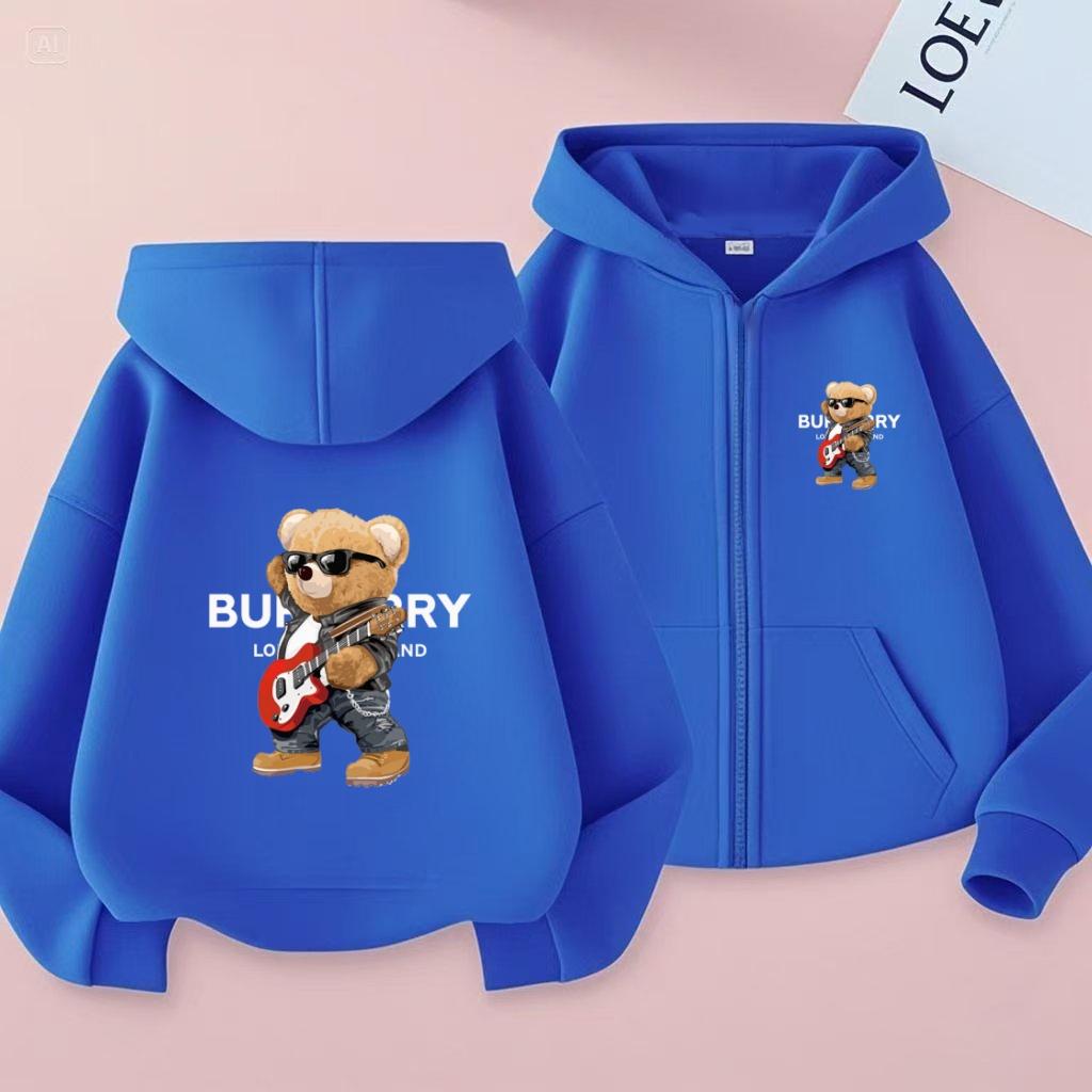Kids Cardigan Hoodie Zipper Style Sweatshirt Girls Boy Loose 3-12Yrs Leisure Fashion Coat Colorful Mechanical Bear Print Clothes