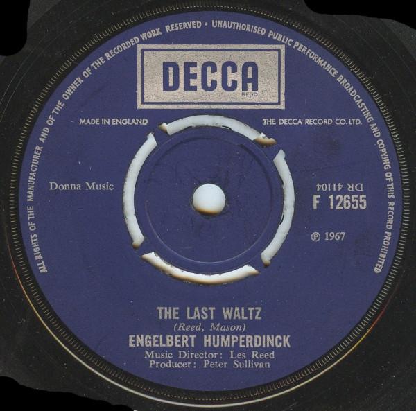 7-дюймовая пластинка ENGELBERT HUMPERDINCK Last Waltz That Promise F12655 Decca 1967 UK Поп Б/у