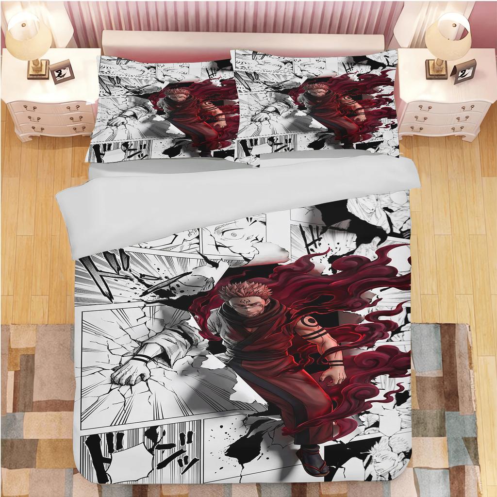 Jujutsu Kaisen Anime Duvet Cover Set 3Pcs Itadori Yuji Gojo Satoru Printed Bedding Set Polyester Bedroom Decor Pillowcases