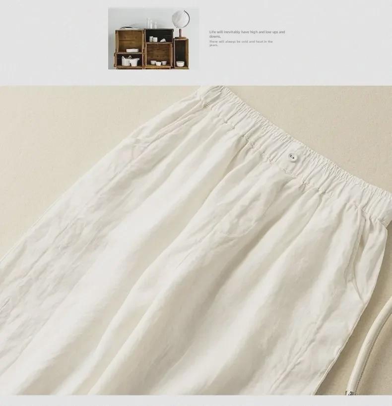 2024 Летние женские ретро-брюки-шаровары из хлопка и льна с эластичной резинкой на талии 