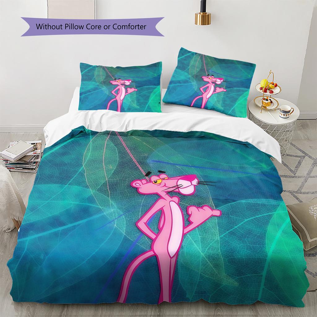 The Pink Panther Pattern Bedding Quilt Set Home Decoration Gift (1 * duvet cover + 2 * pillowcase without core)