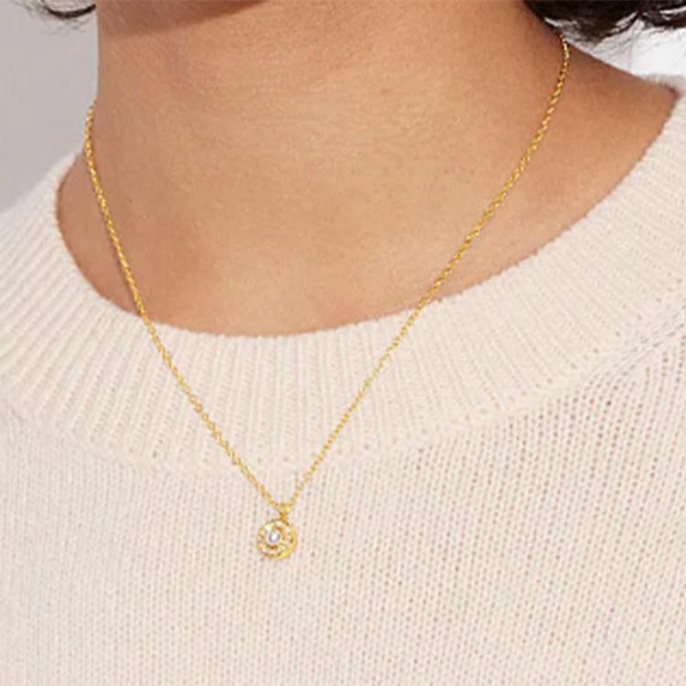 Coach Logo Pearl Pendant Copper Necklace Women necklace Gold CG162-GLD