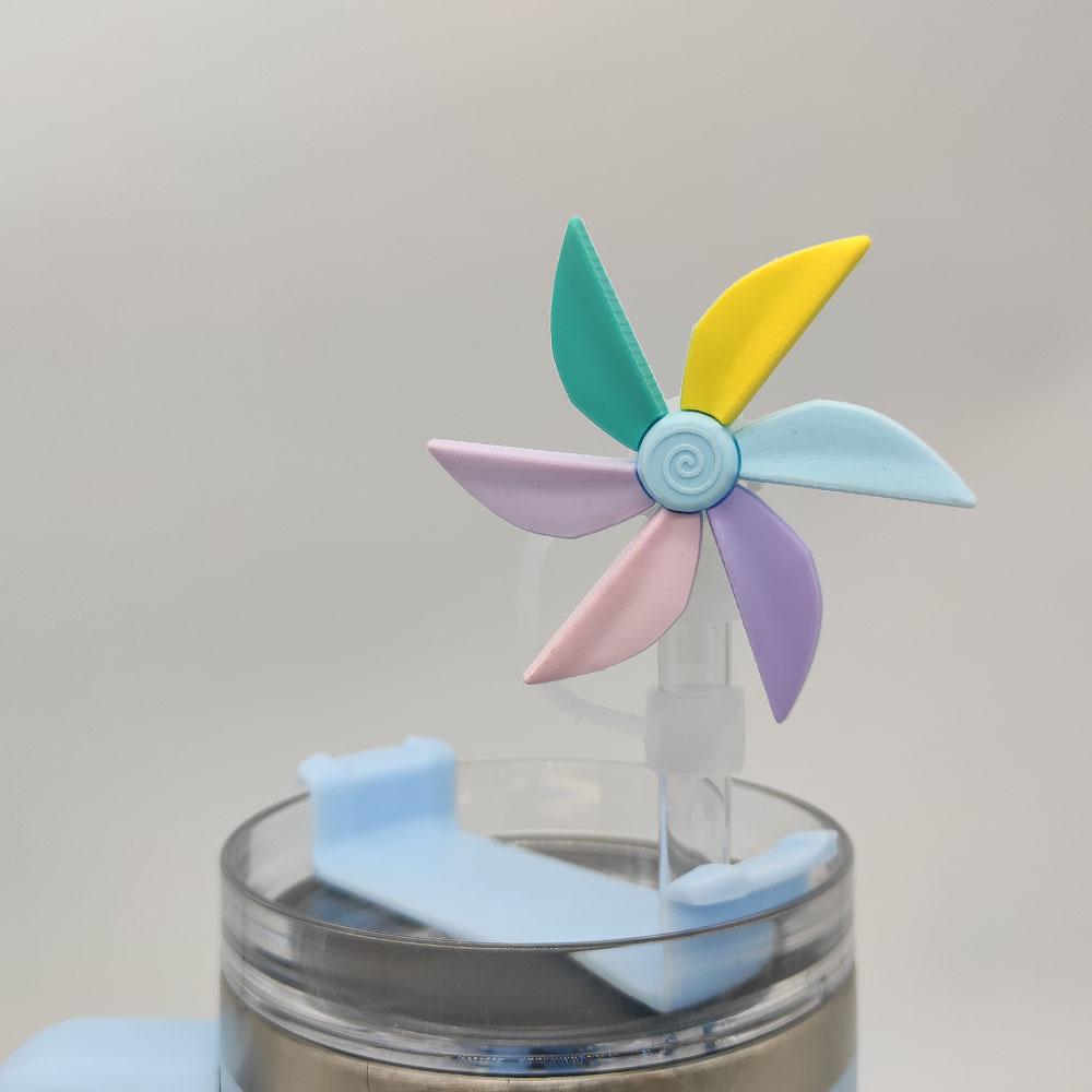 New Seven Color Rotating Windmill Silicone Straw Cap Detachable Silicone Straw Dust Overflow Prevention Water Cup Accessories