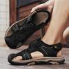 Летние новые мужские спортивные модные уличные сандалии с кожаной сумкой на липучке, дышащие, пляжные, молодежные