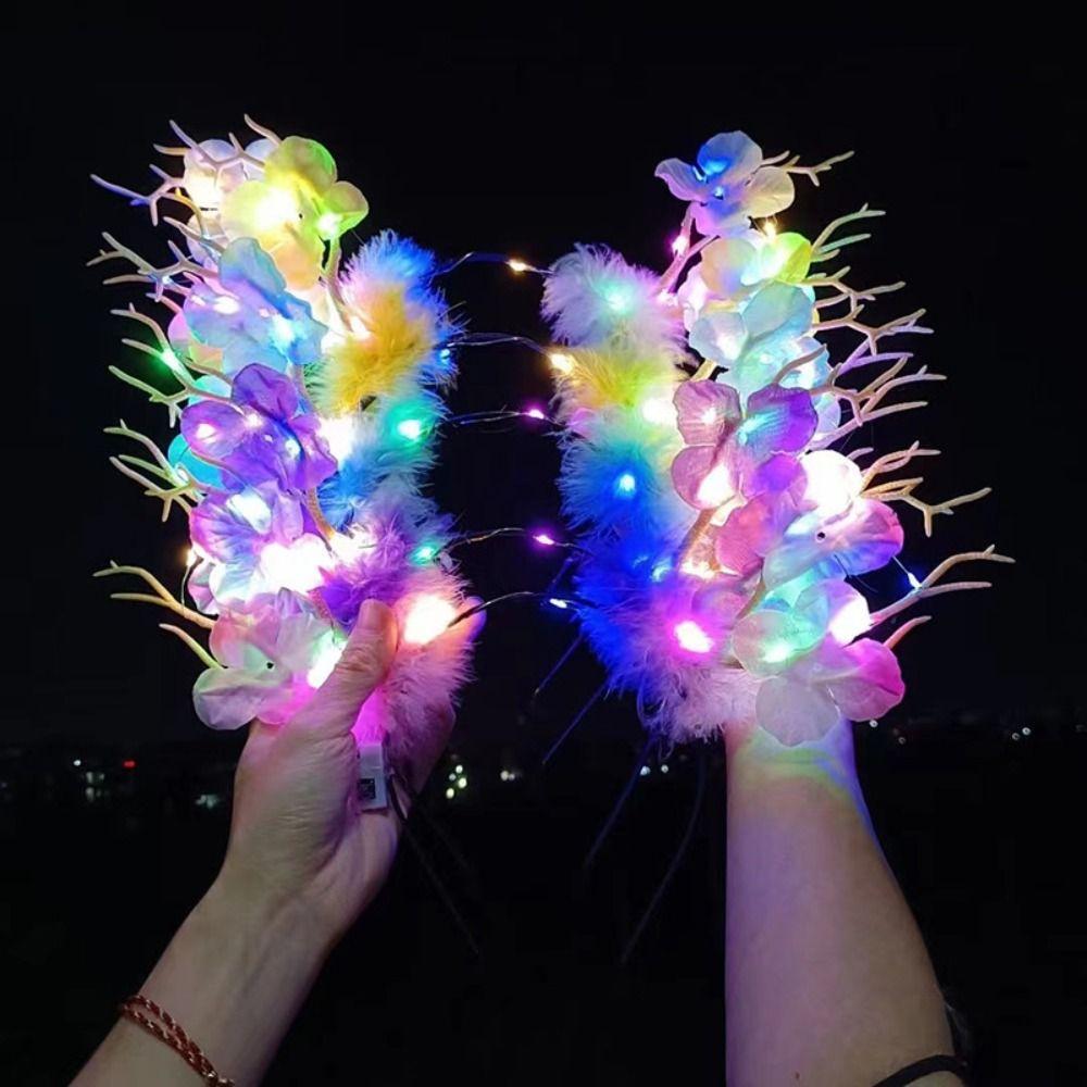 Plastic LED Glow Headband LED Lights Luminous Deer Horn Hair Band Flashing Headband  Children Toys