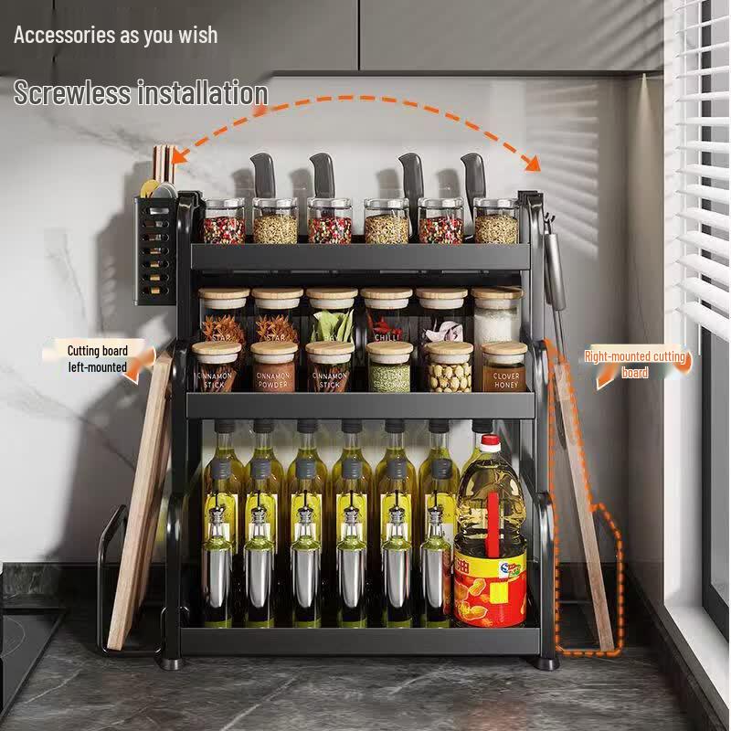 Carbon Steel 2-Tier Kitchen Seasoning & Knife Storage Rack