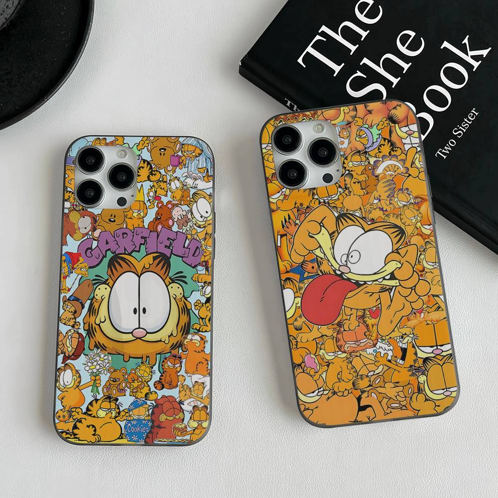 Милый Аниме Кот Гарфилд Чехол с Гофрированным Рисунком для IPhone 16E SE4 12 17 16 15 14 13 11 Pro Max Полосатая Крышка