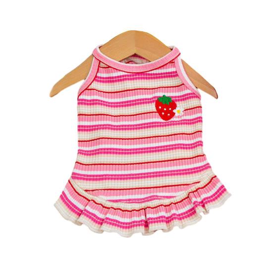 Летнее платье для собак, футболка без рукавов в полоску с клубничным принтом, юбка-пачка для домашних животных, наряд принцессы для маленьких и средних кошек и собак