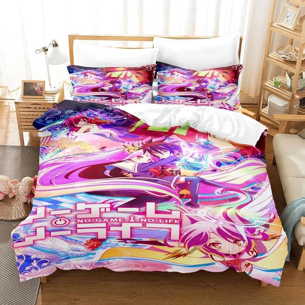 New 3D Printing Kawaii Girls Bedding No Game No Life Bedding Set Cartoon Anime Three-piece Set Adult Kid Bedroom Duvet Cover Set