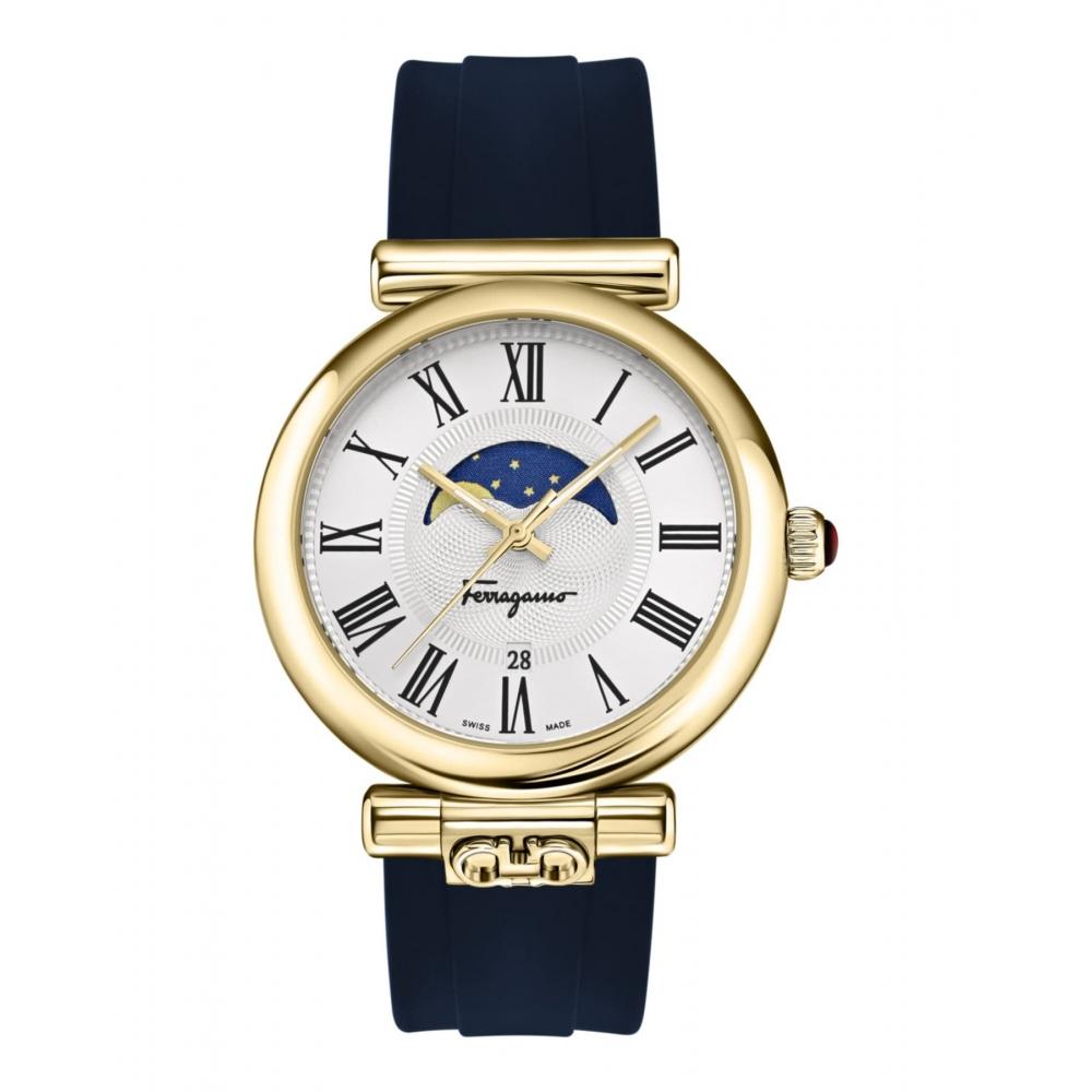 Salvatore Ferragamo Ferragamo Ora Moonphase Strap Watch Blue Gold Silver