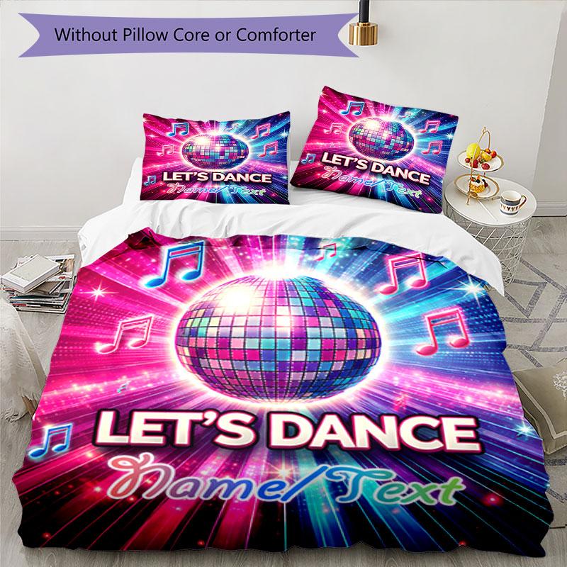 3PC Custom Name Dance Party Night Bedding Set Printed Bedding Set Duvet Cover Closure Includes 1 Duvet Cover & 12 Pillowcases for Bedroom