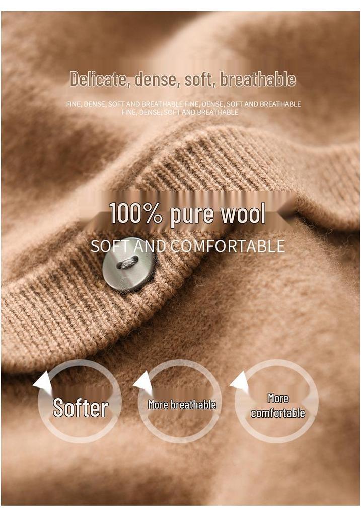 Women's Loose Plus Size Pure Wool Cardigan - Round Neck, Long-Sleeve, Anti-Pilling Knitwear for Spring & Autumn