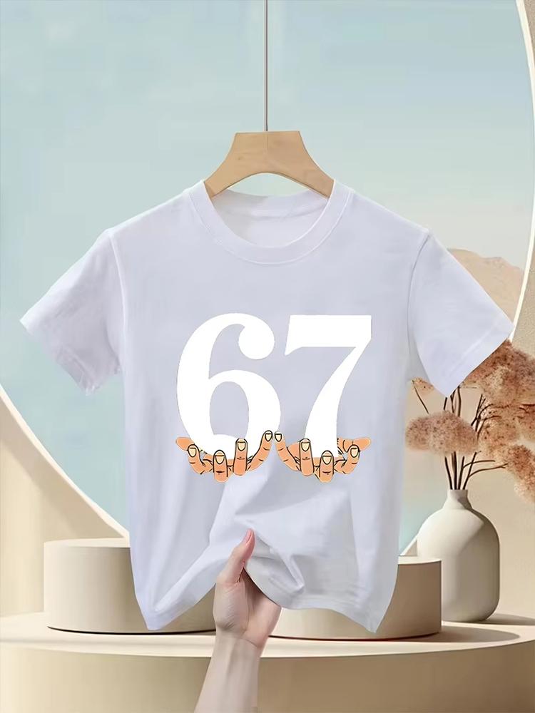 Kids Black 67 Number with Hands Graphic TShirt Soft Cotton Minimalist Tee for Boys Girlsdf0180