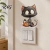 Halloween Bedroom Wall Art Glow in The Dark Switch Outlet Stickers, Cute Black Cat Witch Theme Decals Pumpkin Skull Decals, Waterproof Self-Adhesive