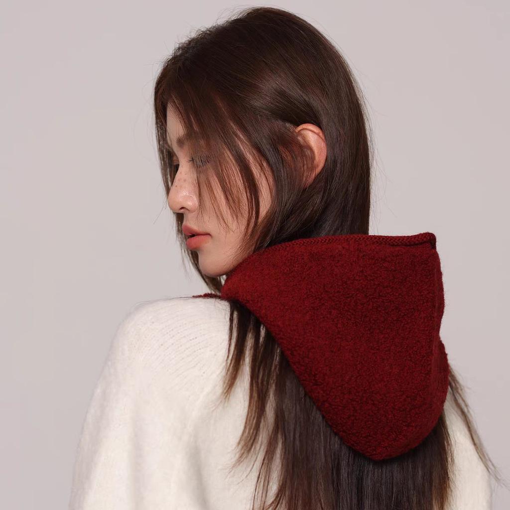 Plush ball balaclava hat women's autumn and winter big head circumference bag head ear protection face small knitted wool hat
