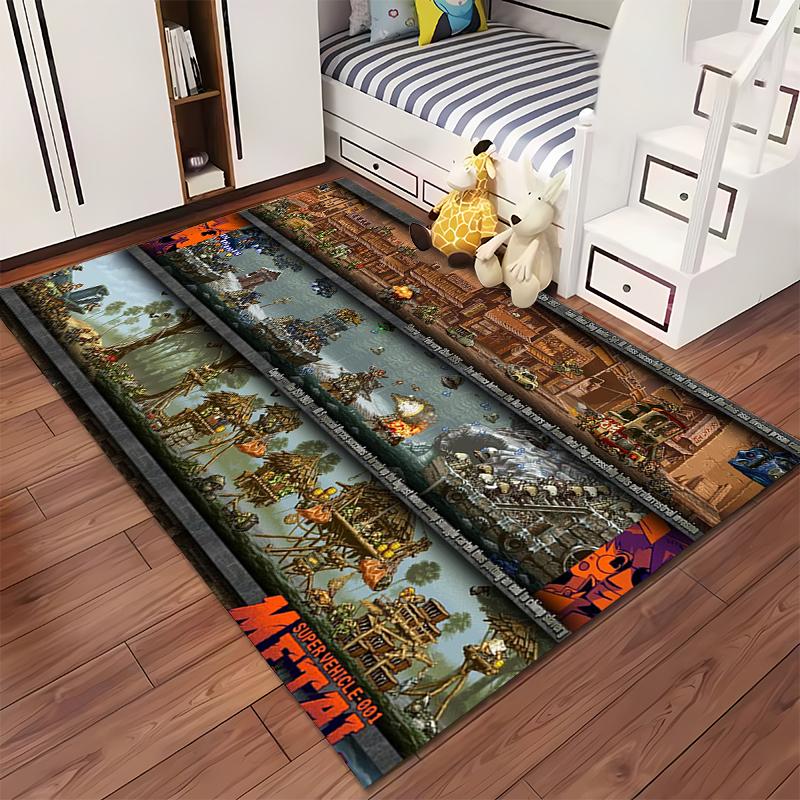 Metal Slug Game Pixel Art Rug Design Non-slip rug suitable for living room and bedroom sofas.
