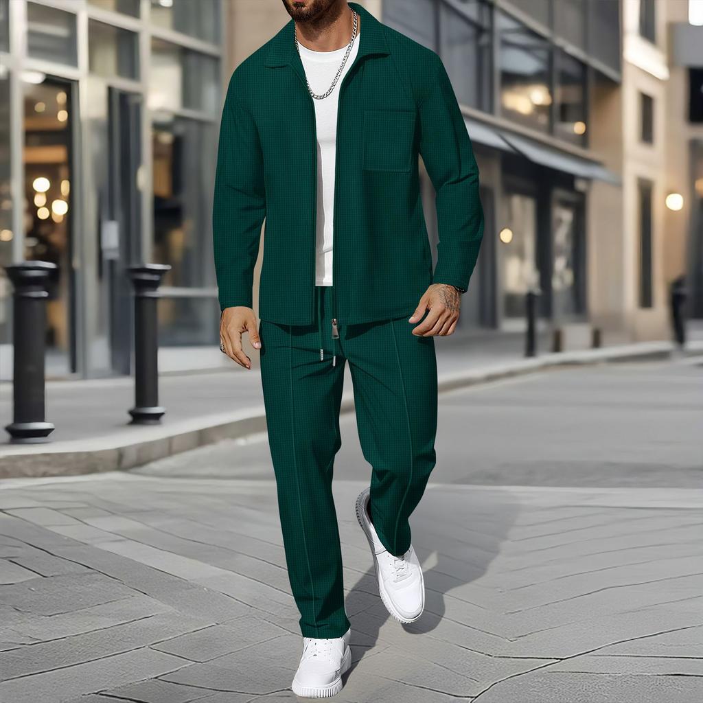 Мужской  Waverg  Карман на молнии  Отложной воротник  Самосовершенствование  Кардиган  Куртка  Комплект