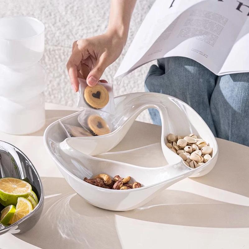 Однотонный круглый керамический поднос для фруктов, закусок, поднос для орехов, чайный столик, поднос для конфет, десертная тарелка, бытовые креативные подносы для хранения