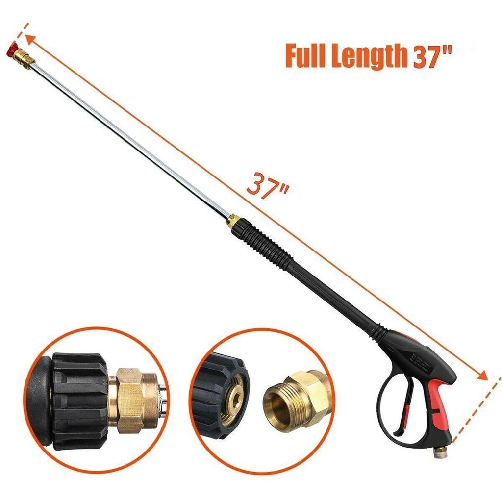 7pcs High Pressure Washer Gun 4000psi M22 Fitting Power Spray Gun With Extension Replacement Wand Lance 5 Nozzles Tips For Home Car Washing