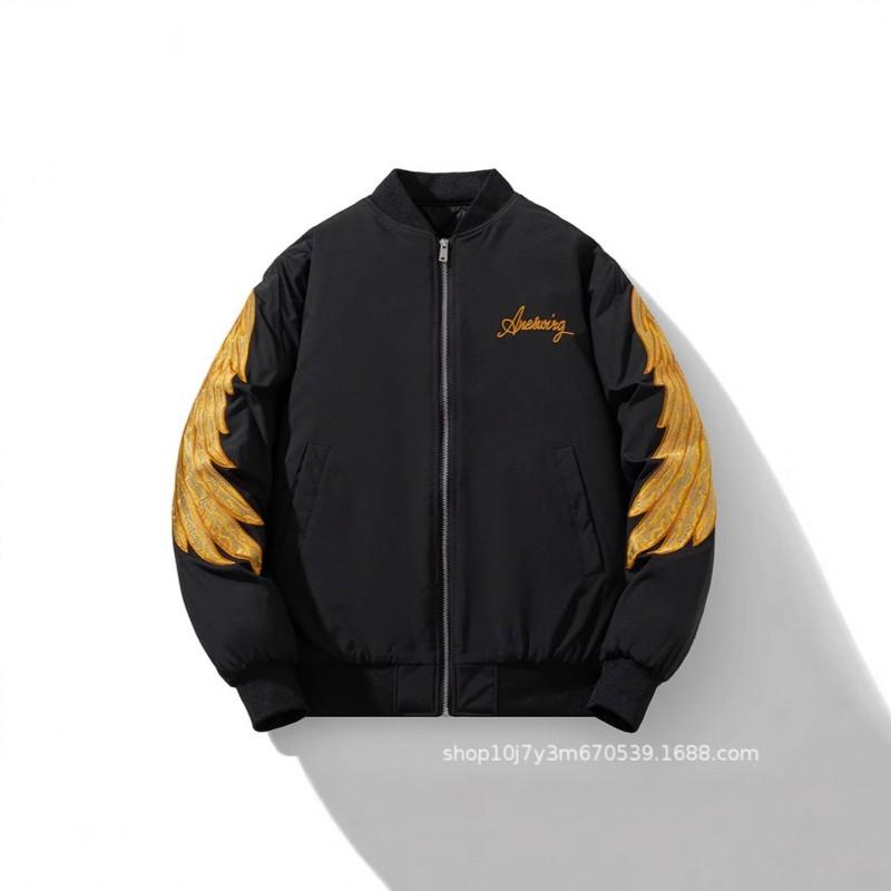 Mens Womens MA-1 Flight Jacket With Gold Wing Embroidery Thickened Cotton-Padded Bomber Coat Loose Fit Streetwear