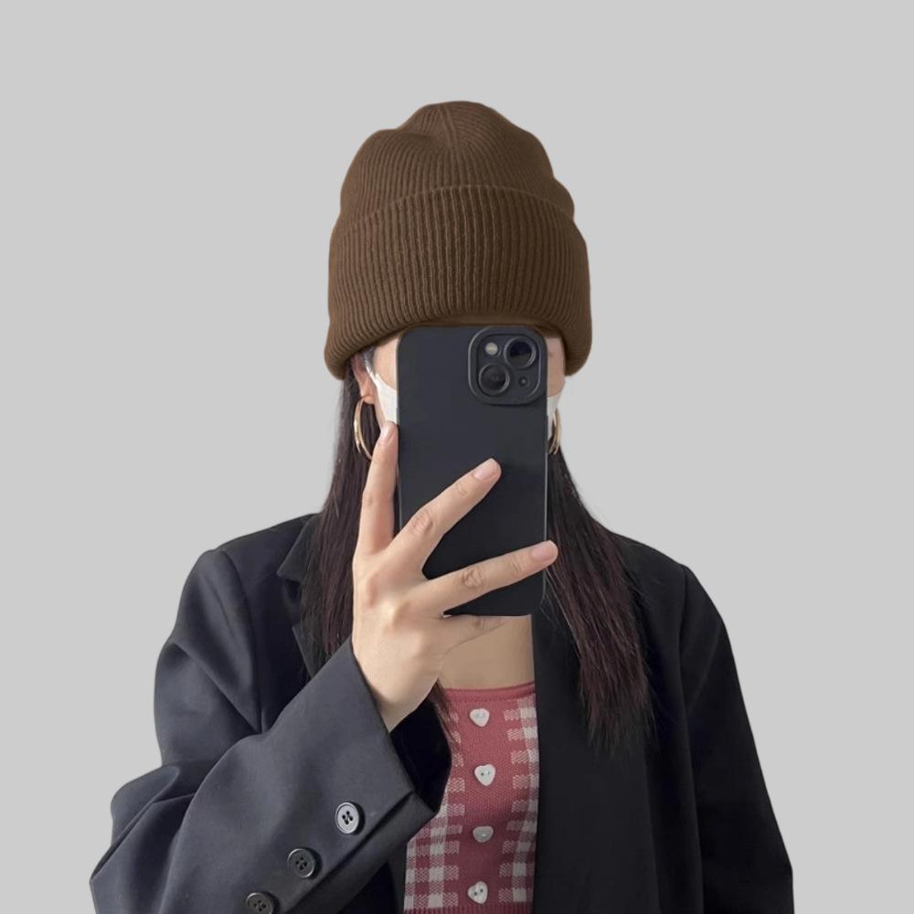 Женская шерстяная шапка Тепло и защита ушей Вязаная шапка Большая голова Маленькое лицо